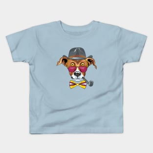 Hipster Greyhound Dog  in a hat, glasses and bow tie Kids T-Shirt